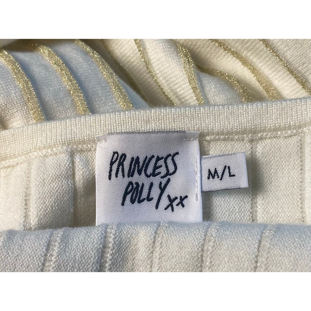 Princess Polly Leon White Gold Striped Open Back Bodycon Mini Dress Size M/L - Picture 4 of 10